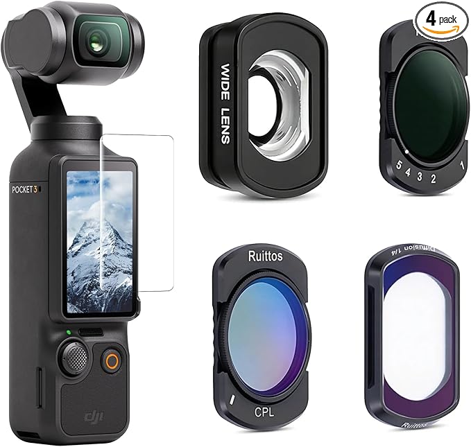 4-Pack Magnetic Filter Set for DJI Osmo Pocket 4/3, Includes ND2-32 Variable ND by Ruittos