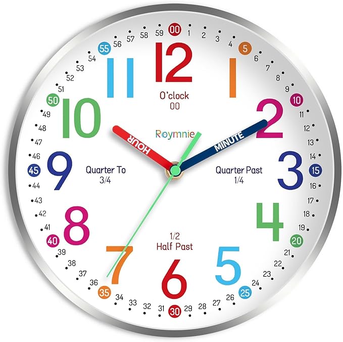 Roymnie Wall Clock for Kids Learning to Tell Time Easily Non Ticking Battery by Unknown