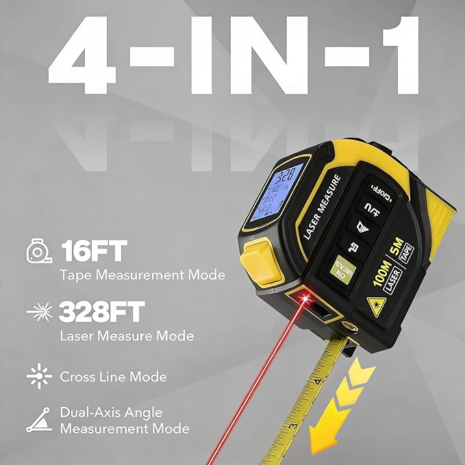 4-in-1 Digital Laser Tape Measure, 16FT Measuring Tape, 328ft Laser Distance - Image 2