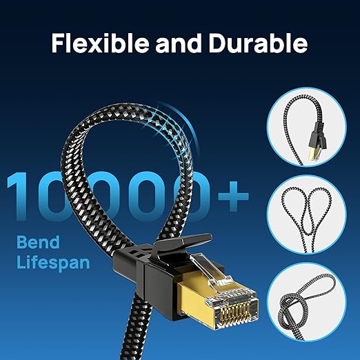 Cat 8 Ethernet Cable 10 ft, Nylon Braided High Speed Heavy Duty Cat8 Network - Image 5