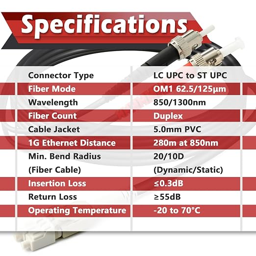 50ft / 15m Outdoor Armored OD-5mm OM1 LC to ST Fiber Cable, LC-ST Fiber Optic - Image 5