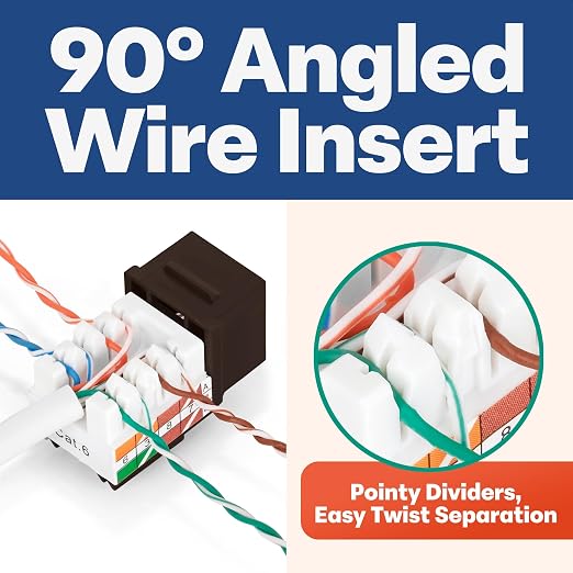 Everest 90° Angled RJ45 Cat6 Keystone Jacks 50-Pack in Brown - Image 3