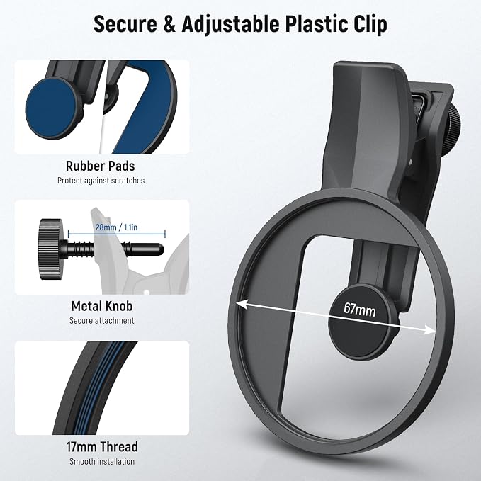 NEEWER 67mm Phone Filter Clamp, Adjustable Threaded Filter Clip Mount Compatible - Image 2