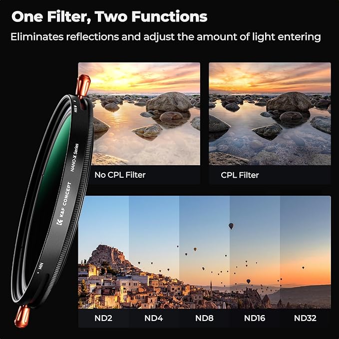 K&F CONCEPT 95mm Variable Fader ND2-ND32 ND Filter and CPL Circular Polarizing - Image 3