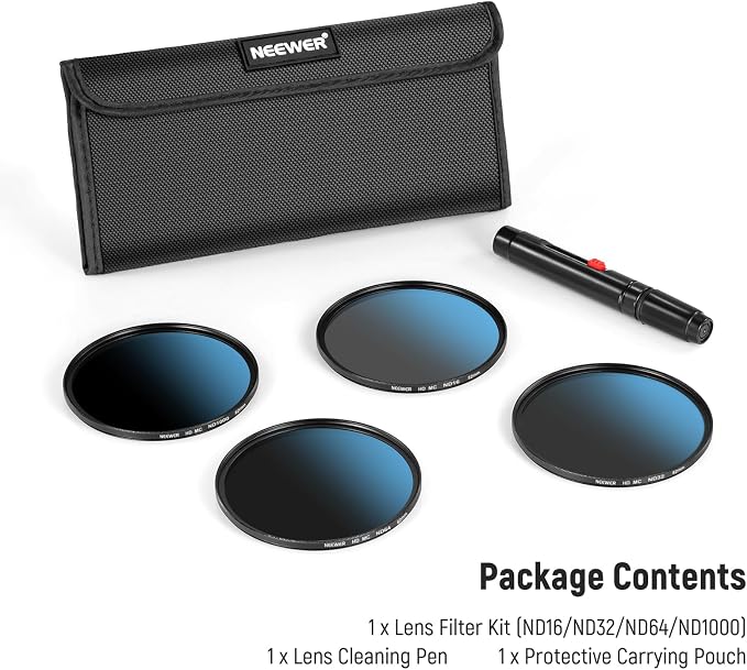 Neewer 82mm ND Lens Filter Set, ND16/ND32/ND64/ND1000, Lens Cleaning Pen - Image 8