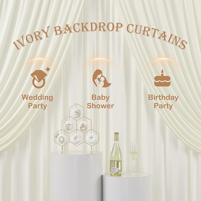 20ft x 12ft Wrinkle Free Ivory Backdrop Curtains - Image 6