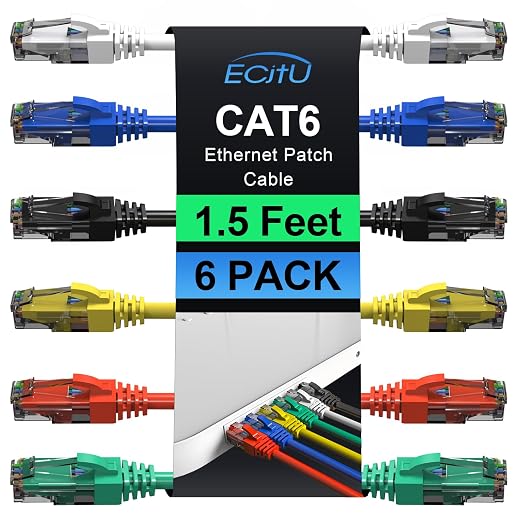 Cat6 Patch Cables 1.5 Feet, Cat 6 Ethernet Cable, 24AWG CCA Cord, UTP Network by ECJTU-US