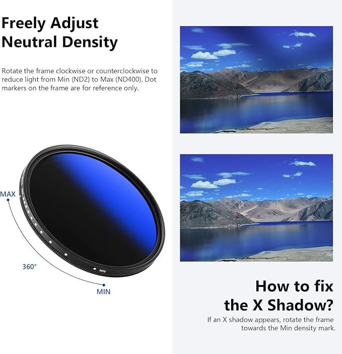 NEEWER 67mm Variable ND Filter ND2-ND400, Neutral Density Filter, Water and - Image 7