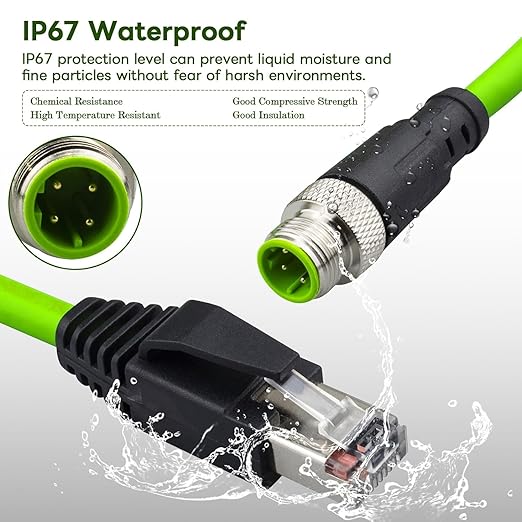 M12 to RJ45 ethernet Cable 33FT Waterproof, M12 4 Pin D Code Male to RJ45 Male - Image 6