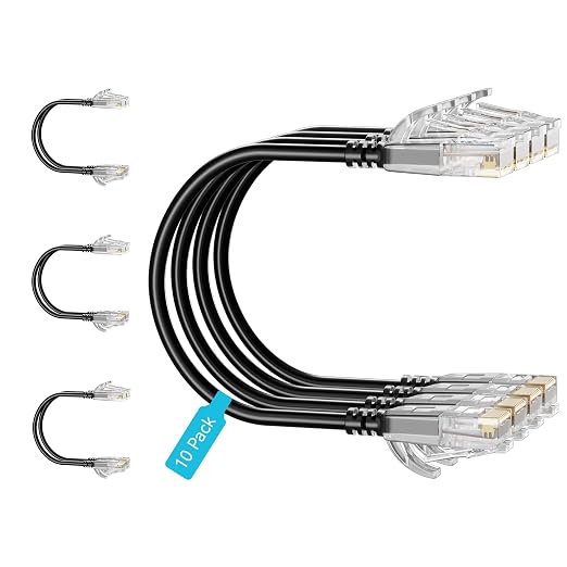 Cat6 Slim Patch Cables 0.5 Feet 10-Pack Black, Cat6a Patch Cables 10Gbps 550MHz by Unknown