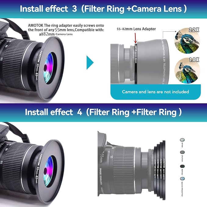 55mm Lens to 82mm Camera Lens Adapter, 55mm to 82mm Filter Step-up Ring Adapter - Image 7