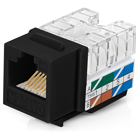 Everest 90° Angled RJ45 Cat6A Keystone Jacks 100-Pack in Black by EverestMediaSolutions