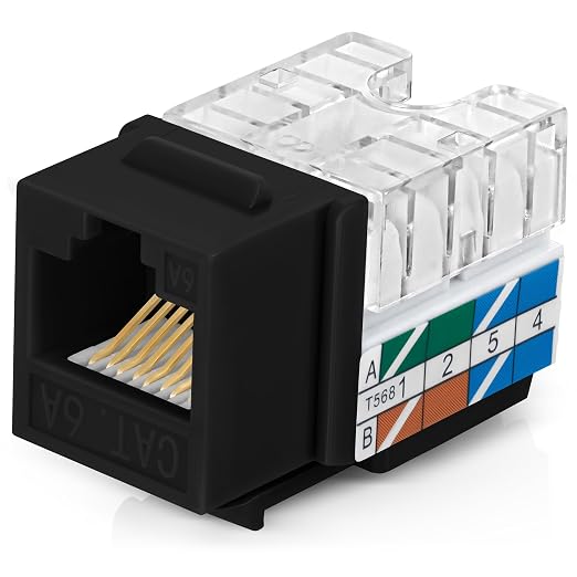 Everest 90° Angled RJ45 Cat6A Keystone Jacks 50-Pack in Black by EverestMediaSolutions