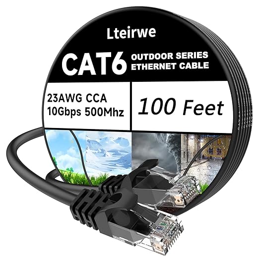 CAT6 Ethernet Cable 100FT 23AWG High Speed 500MHz 10Gbps Transmission Speed by Lteirwe