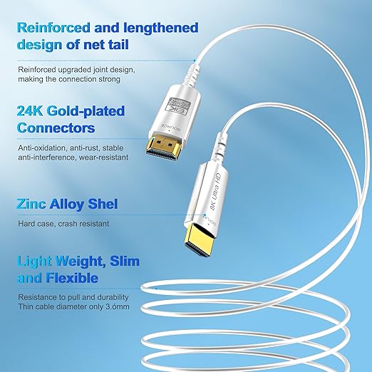 8K Fiber Optic HDMI Cable 10 FT, 8K@60Hz 4K@240Hz, Thin Extra Long HDMI Cable - Image 6