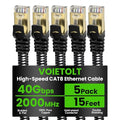 Cat 8 Ethernet Cable Flat 15 FT 5Pack, High Speed 40Gbps 2000Mhz Braided by EthernetCable