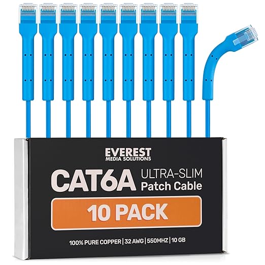 Everest Ultra Slim Cat6a Ethernet Patch Cables 2ft Blue by EverestMediaSolutions