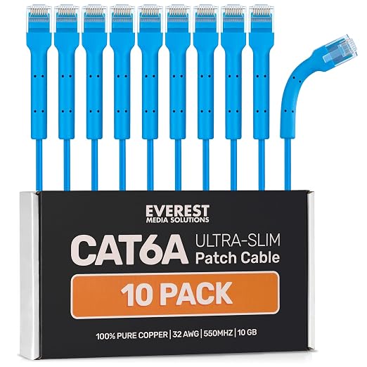 Everest Ultra Slim Cat6a Ethernet Patch Cables 5ft Blue by EverestMediaSolutions