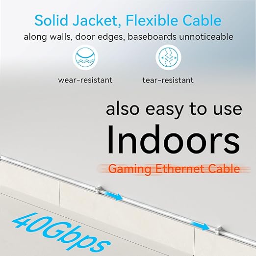 Sokqovt Cat 8 Ethernet Cable Slim 200ft Outdoor&Indoor, Pure Copper Cat8 - Image 7