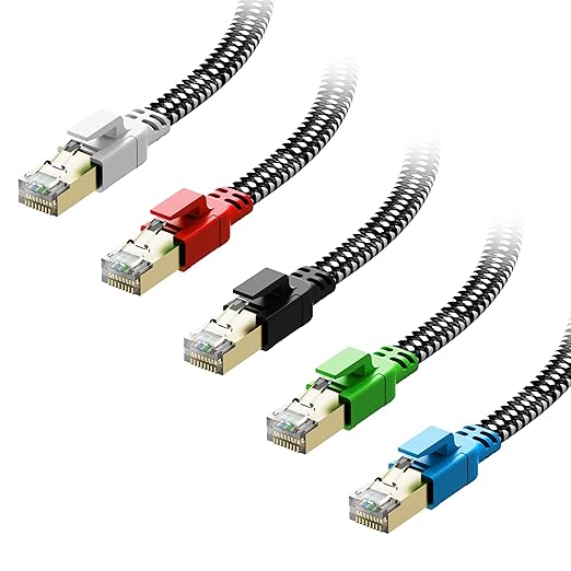 Cat 8 Ethernet Cable 7 ft 5 Pack Multi Color, Nylon Braided High Speed Heavy by Orbram