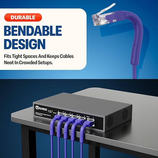 Everest Ultra Slim Cat6a Ethernet Patch Cables 0.5ft Purple - Image 2