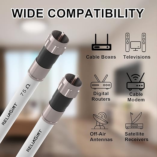 3ft RG6 Coaxial Cable White, 75 Ohm Coax Cable - Image 5