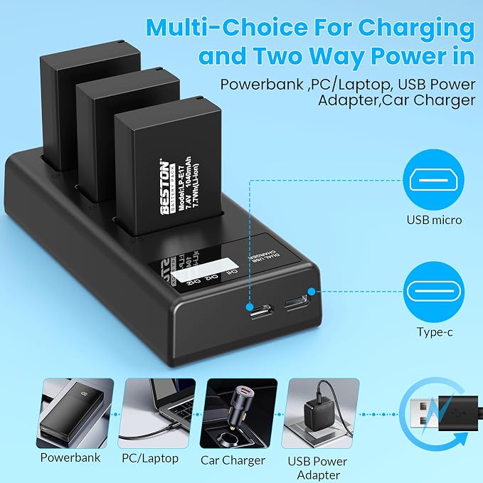BESTON 3-Pack LP-E17 Battery and Charger Set - Image 7