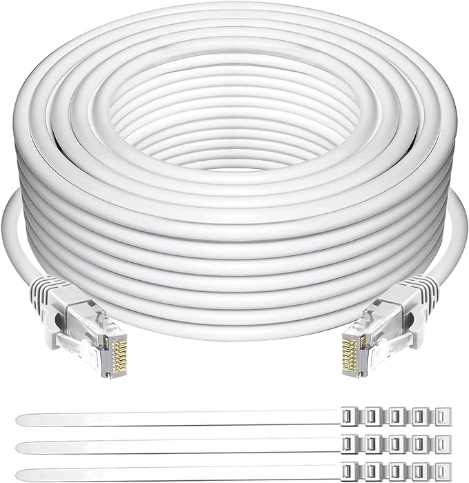 Adoreen Cat 6 Ethernet Cable 250 Ft-White, Outdoor & Indoor Snagless Long Round by Adoreen