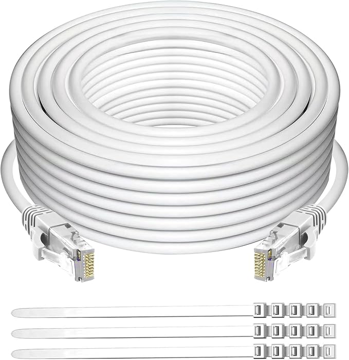 Adoreen Cat 6 Ethernet Cable 40 Ft-White, Outdoor & Indoor Snagless Long Round by Adoreen