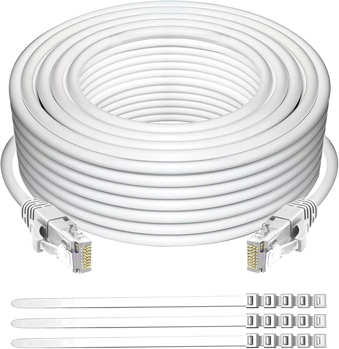 Adoreen Cat 6 Ethernet Cable 50 Ft-White, Outdoor & Indoor Snagless Long Round by Adoreen