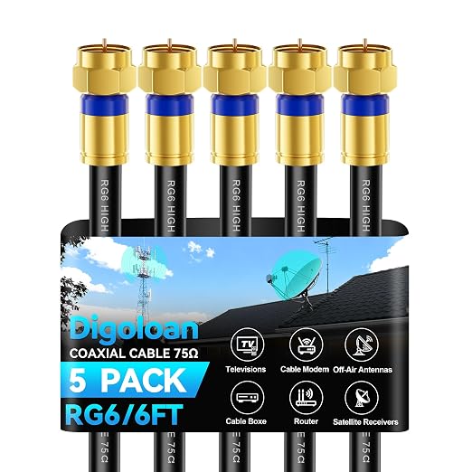 Coaxial Cable 6ft 5 Pack, RG6 Coax Cable Cord Extender by Unknown