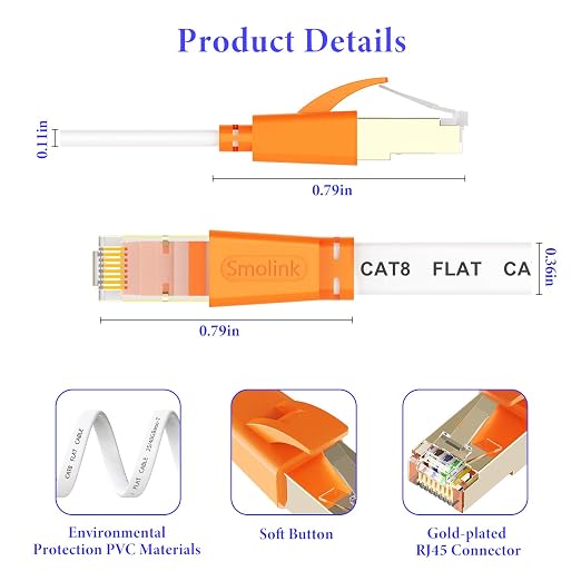 Smolink Ethernet Cable 50 FT, Cat 8 Ethernet Cable 2000Mhz 40Gbps, Internet - Image 6