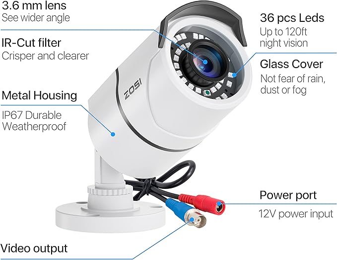 ZOSI 4 Pack 2MP 1080p HD-TVI Home Security Camera Outdoor Indoor 1920TVL - Image 3