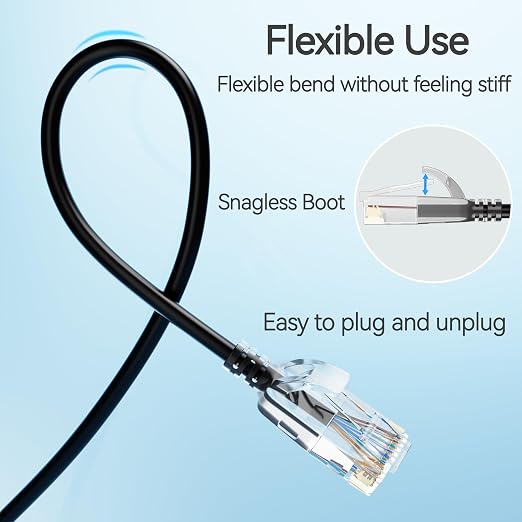 Cat6 Slim Patch Cables 3 Feet 24-Pack Black, Cat6a Patch Cables 10Gbps 550MHz - Image 5