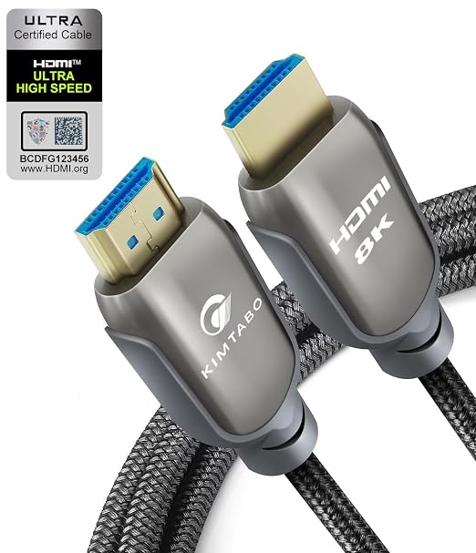 HDMI 2.1 Cable 15 ft 48 Gbps, Ultra High Speed HDMI Cable, 4K HD 120Hz 144Hz 2K by KIMTABO
