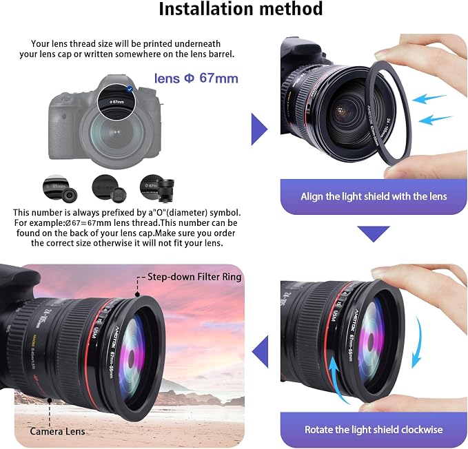 67mm Lens to 55mm Camera Lens Adapter, 67mm-55mm Filter Step-Down Ring - Image 5