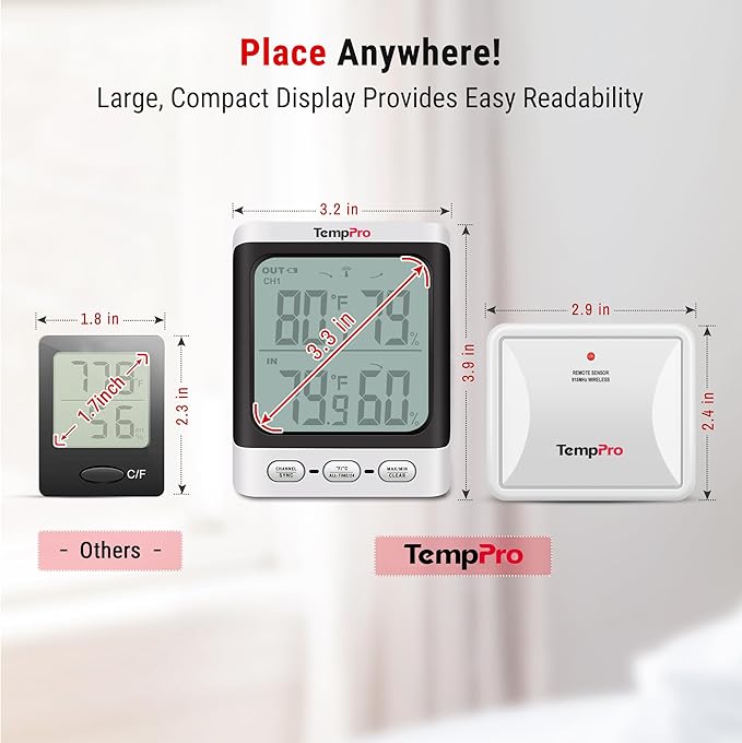 TempPro Indoor Outdoor Thermometer Wireless, 500 ft Outside Thermometer - Image 5