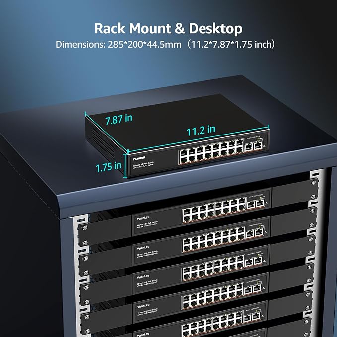 YuanLey 18 Port 2.5G PoE Switch Unmanaged, 16 x 2.5GbE PoE Ports, 2 x 10G RJ45 - Image 5