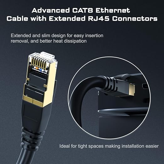DbillionDa Cat 8 Ethernet Cable 40Gbps 2000MHz, 30FT Supports Cat7 Cat6 Cat5e - Image 4