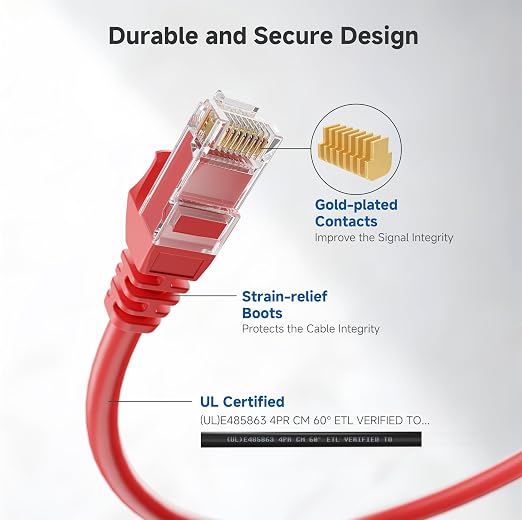 Cable Matters 10Gbps 5-Pack Snagless Short Cat 6 Ethernet Cable 1 ft in Red - Image 4