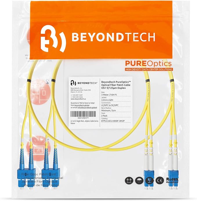BEYONDTECH 3m LC to SC Fiber Patch Cable – UPC Single-Mode Duplex Fiber Optic - Image 7