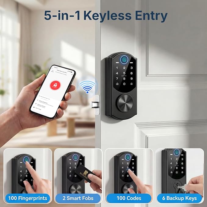 Keyless Entry Door Lock with Built-in WiFi, Fingerprint Smart Lock - Image 3