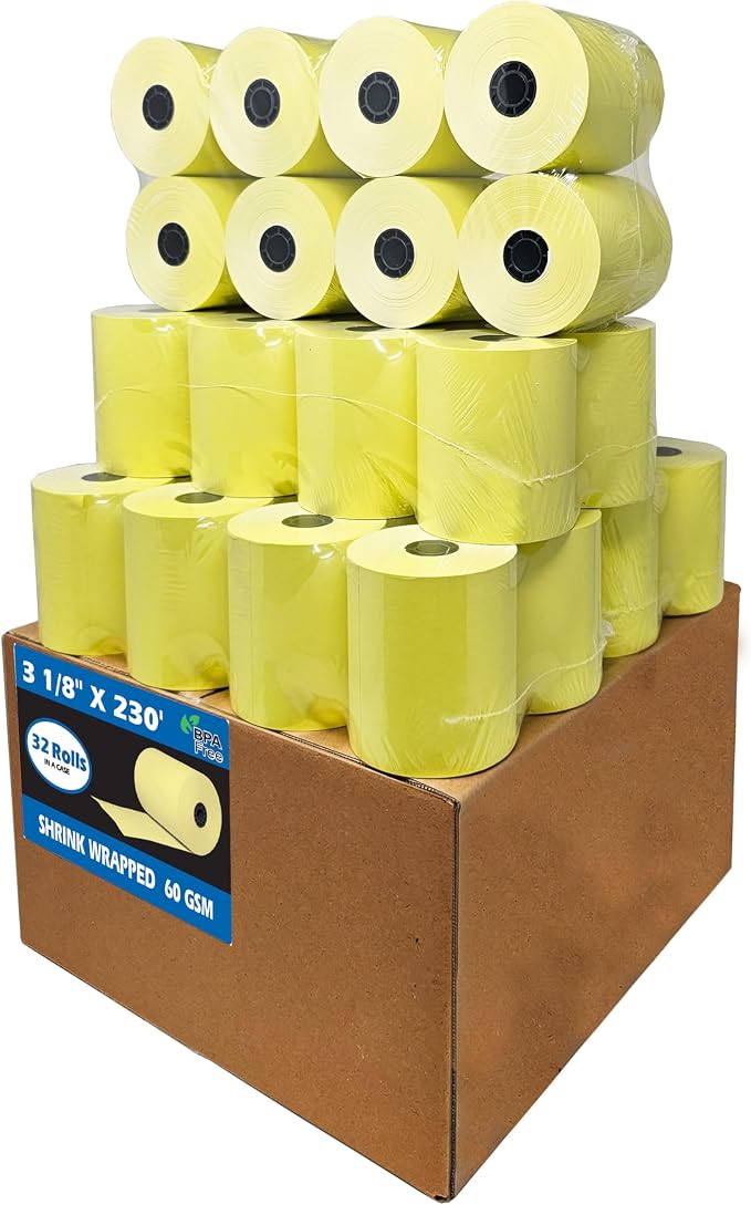 3 1/8 x 230 Yellow Thermal Paper Receipt Rolls fits all Clover POS Cash - Image 2