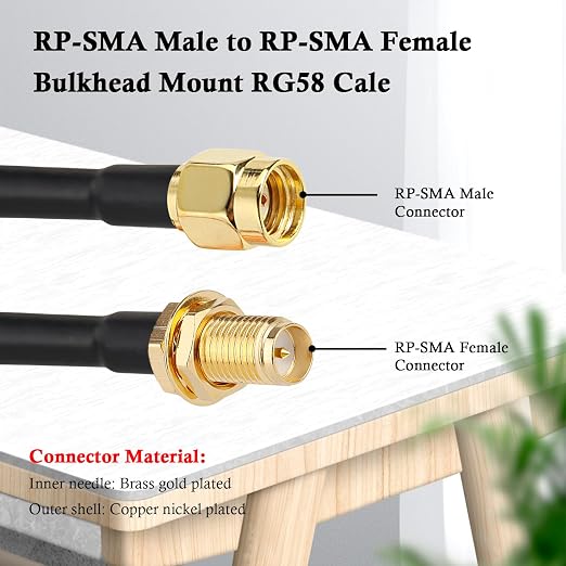 RP-SMA Male to RP-SMA Female Bulkhead Cable 3FT 2PCS, RG58 Coaxial Cable - Image 2