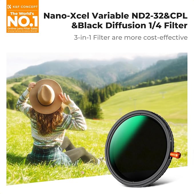 K&F CONCEPT 37mm Black Diffusion Mist Effect 1/4 & Variable ND2-32 & Circular - Image 2