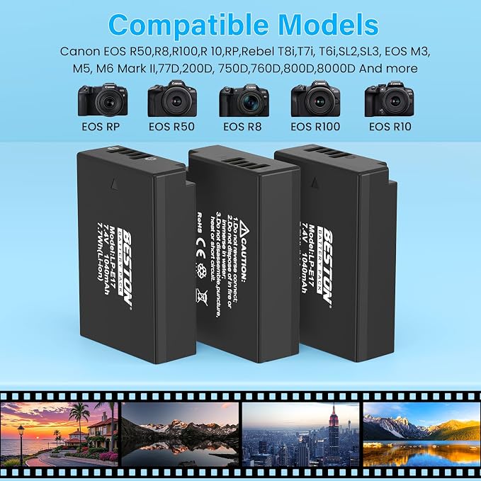 BESTON 3-Pack LP-E17 Battery and Charger Set - Image 3