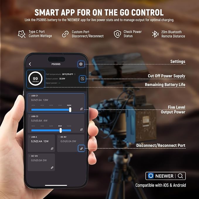 NEEWER Smart Mini V Mount Battery NEEWER APP Control, 6800mAh 99Wh 14.5V - Image 5