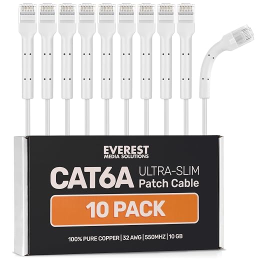 Everest Ultra Slim Cat6a Ethernet Patch Cables 2ft White by EverestMediaSolutions