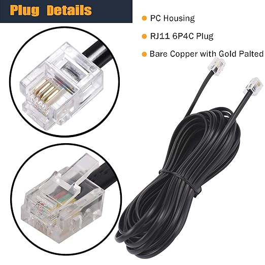 25FT Telephone Extension Cord Cable, Landline Phone Line Wire - Image 2