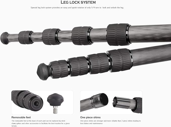 Leofoto MP-285C 60" 5-Section Carbon Fiber Portable Monopod, Lightweight - Image 8